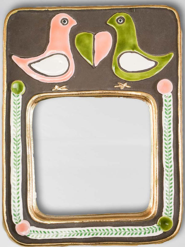 Vintage round mirror with lovebirds