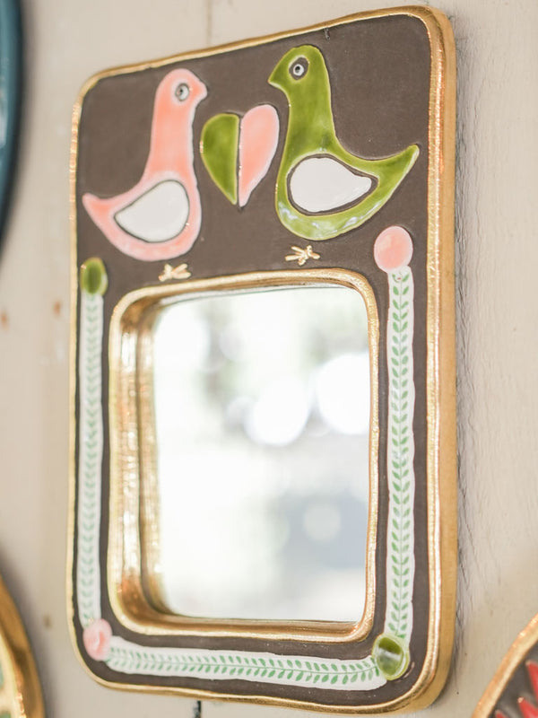 Unique mid-century pink & green mirror