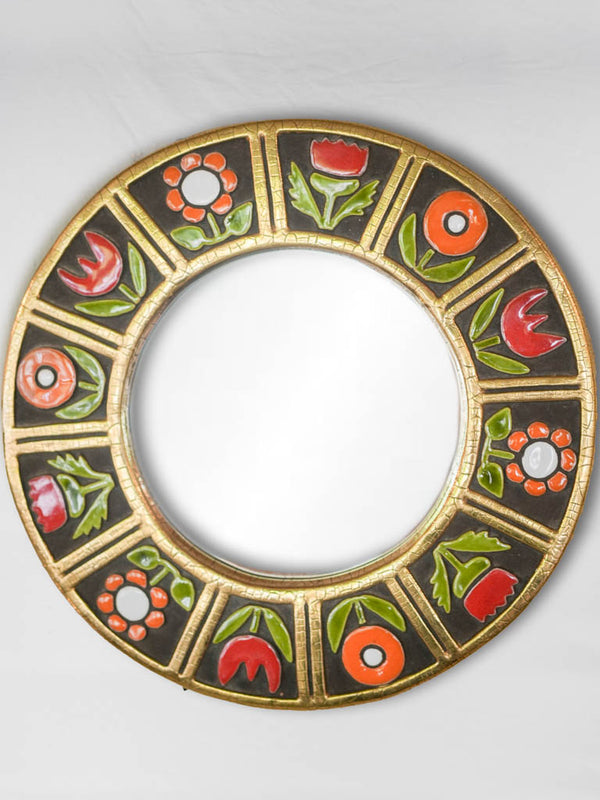 Vintage Ceramic Floral Round Mirror