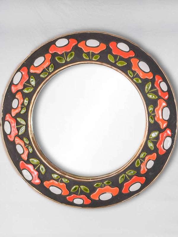 Retro mid-century orange ceramic mirror