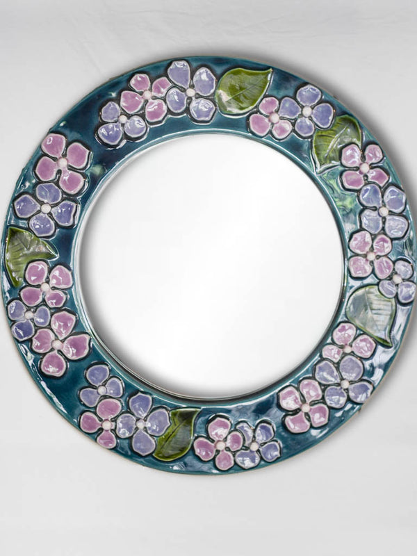 Mid-century round blue & purple mirror