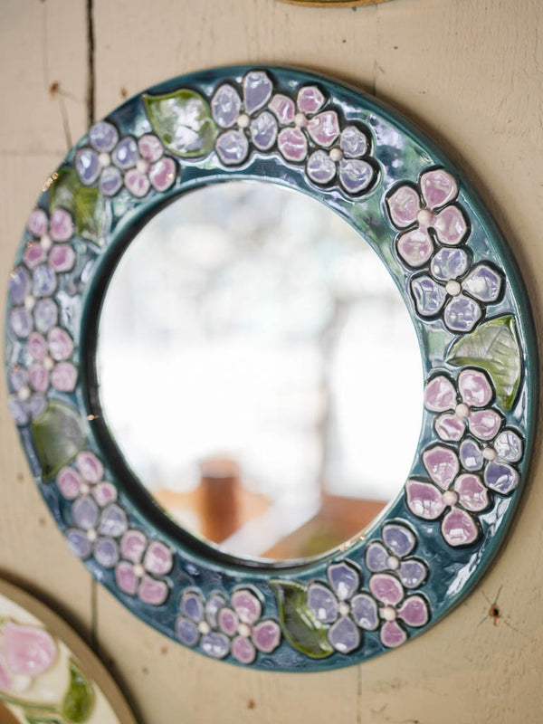 Handmade ceramic mid-century round mirror