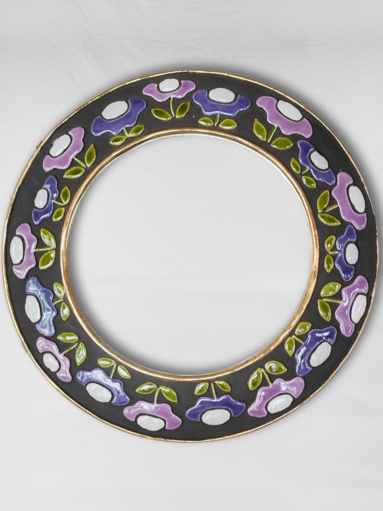 Vintage ceramic purple flower mirror