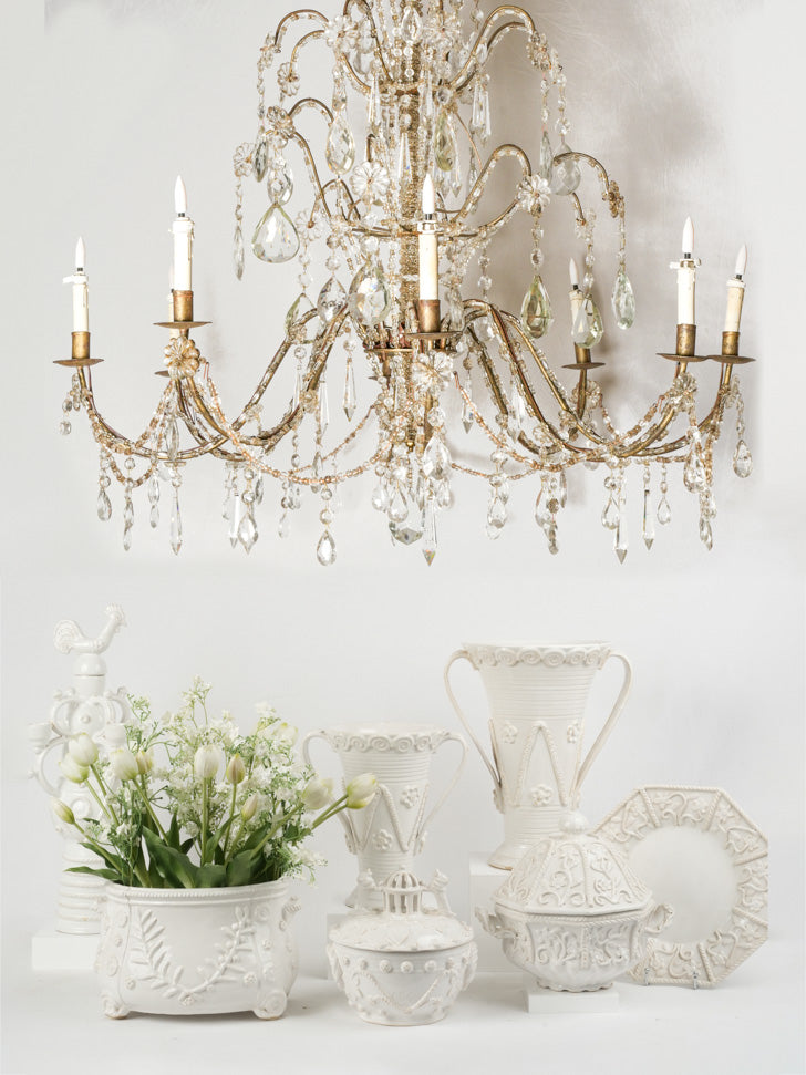 Pristine white glazed floral tureen