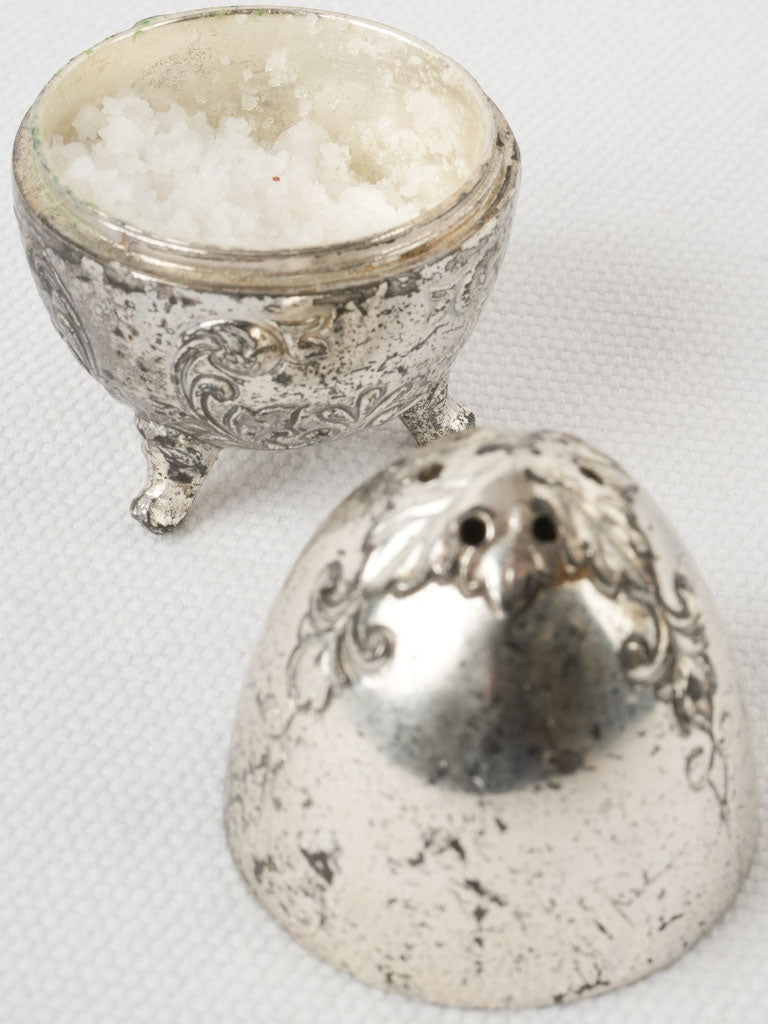 Antique silver-plated flower salt shaker