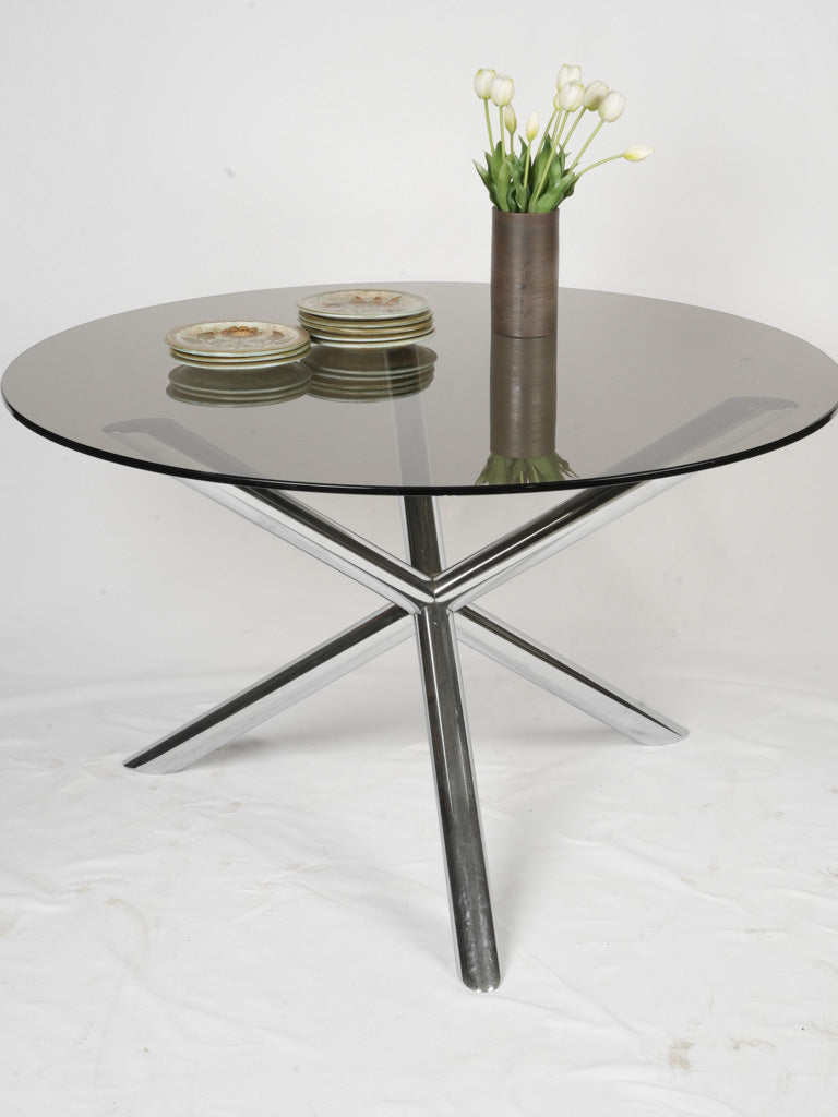 Vintage glass chrome dining table  