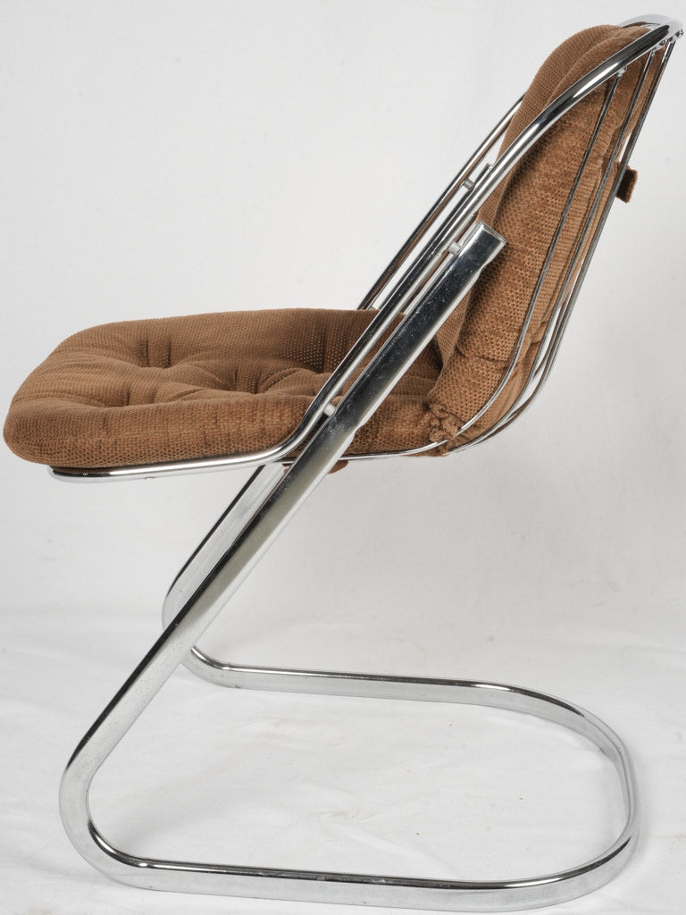 Set of Five 1970s Cantilever Velvet & Chrome Dining Chairs