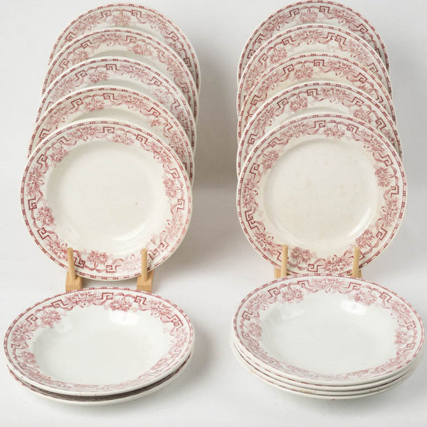 Antique French dinnerware w/ pink flowers - Moulin des Loups & Hamage -  Athènes pattern 8¾