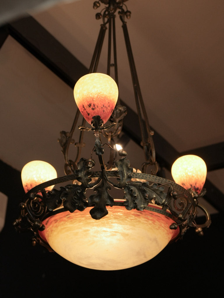 Vintage patinated bronze hanging lamp