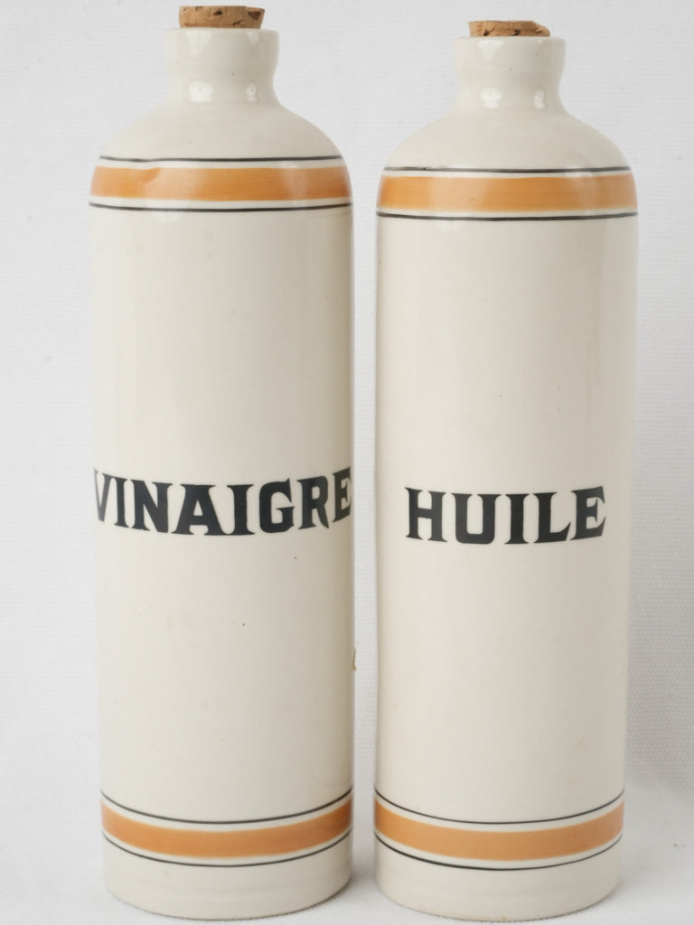 Vintage ceramic Huile and Vinaigre bottles