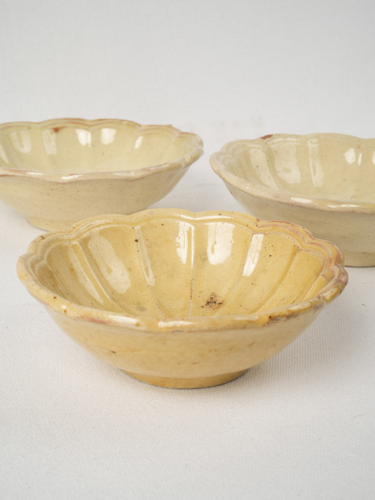 Aged, Handcrafted, Pale Yellow Pottery Bowls