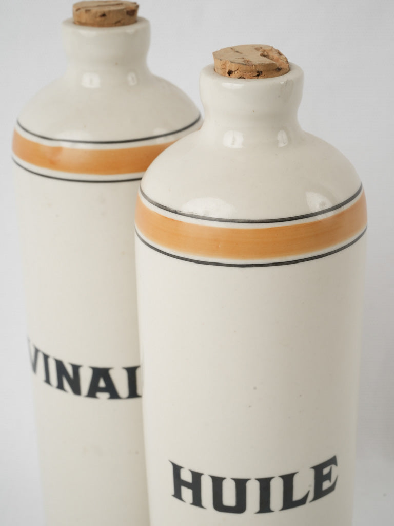 Authentic French white ceramic vinegar bottles