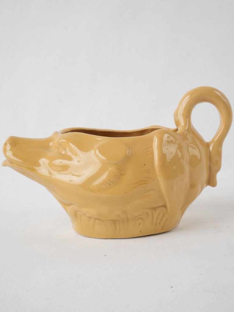 Artisanal Yellow Ceramic Wolf Sauce Boat