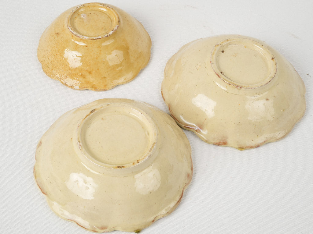 Old-world, French Pottery, Pale Yellow Flower Bowls