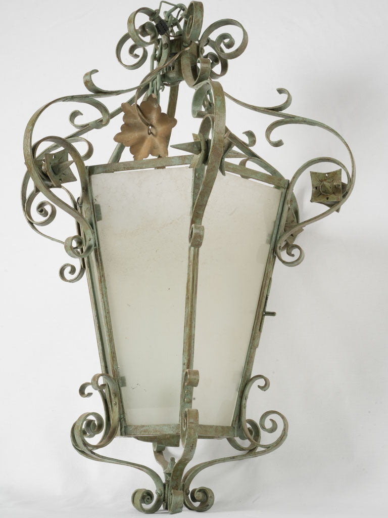 Large antique French lantern w/ green patina 30¼"