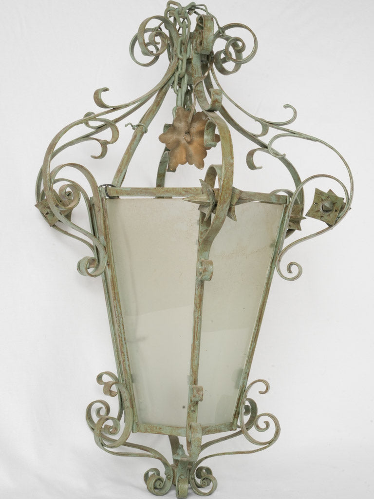 Large antique French lantern w/ green patina 30¼"