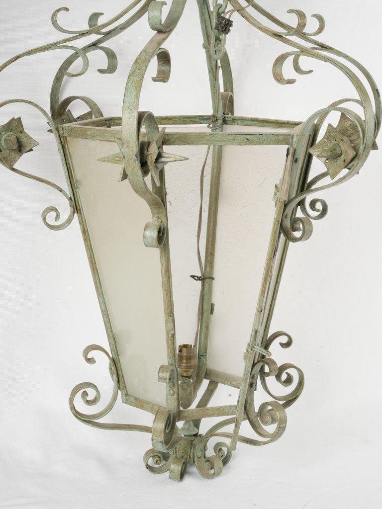 Large antique French lantern w/ green patina 30¼"