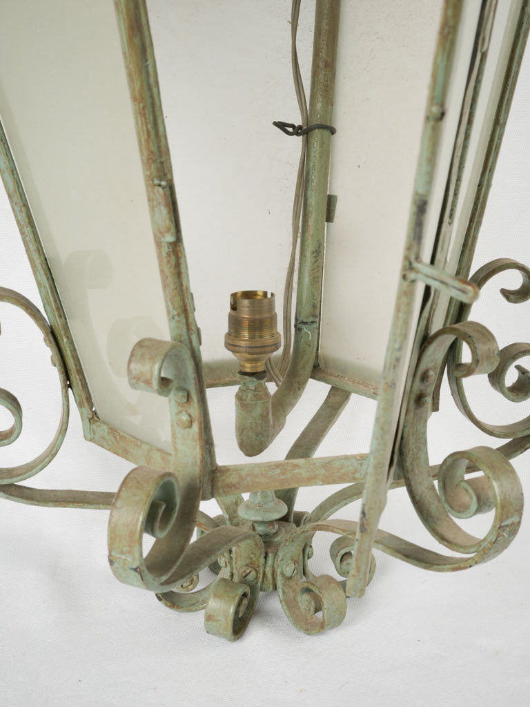 Large antique French lantern w/ green patina 30¼"