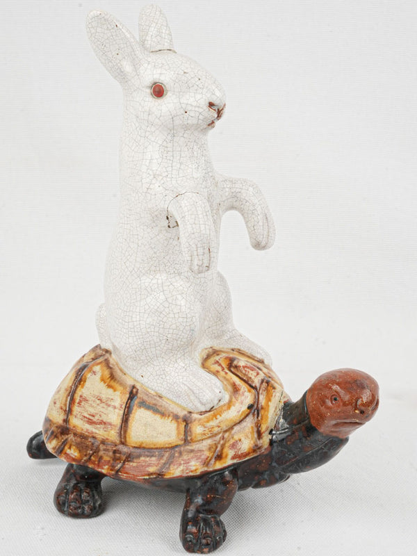 Late 19th century Hare & Tortoise Ceramic Sculpture - Bavent, 11"