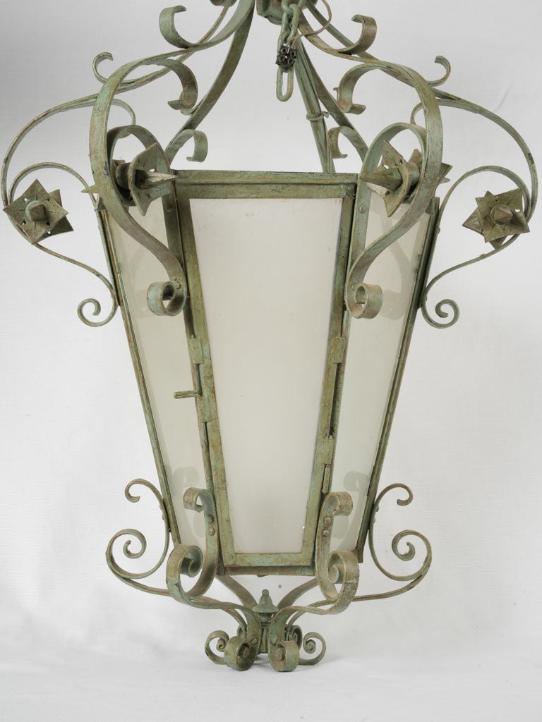 Large antique French lantern w/ green patina 30¼"