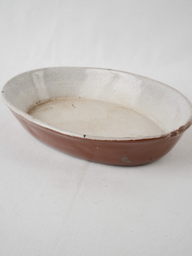 Vintage crackled beige French gratin dish