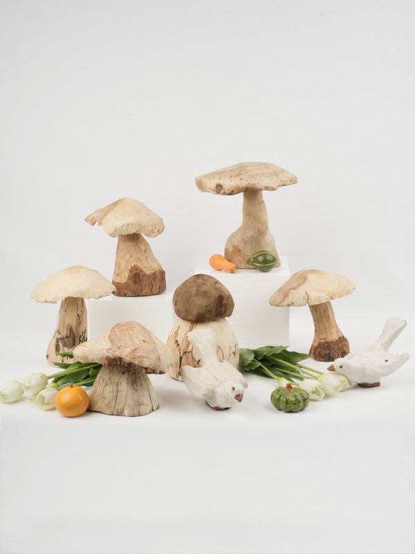 Unique Hand-carved Wood Mushrooms