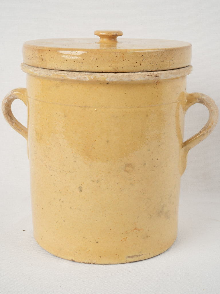 Charming, elegant yellow-glazed confit jar