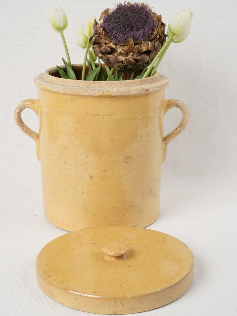 Antique, sunny yellow Provence confit pot