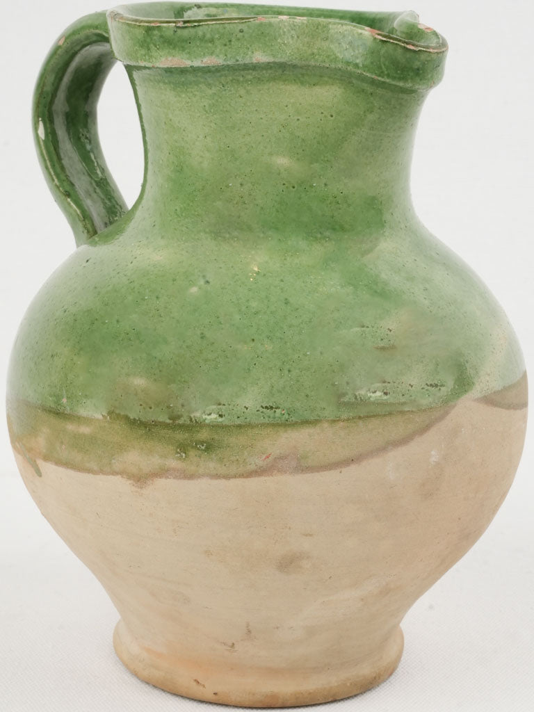 Antique French Green Ceramic Rustic Jug