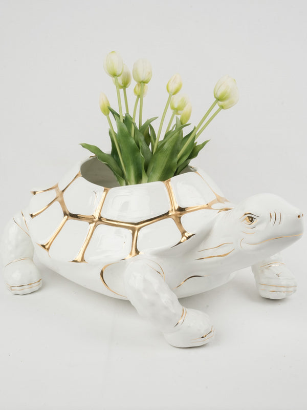 Vintage White & Gold Turtle-Shaped Jardinière 21¼"