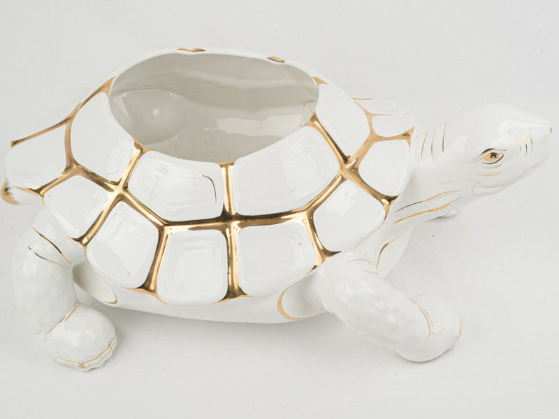 Vintage White & Gold Turtle-Shaped Jardinière 21¼"