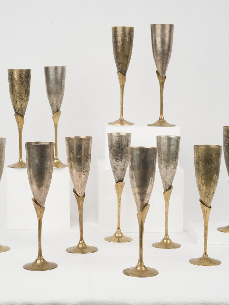 Vintage Brass Champagne Flutes