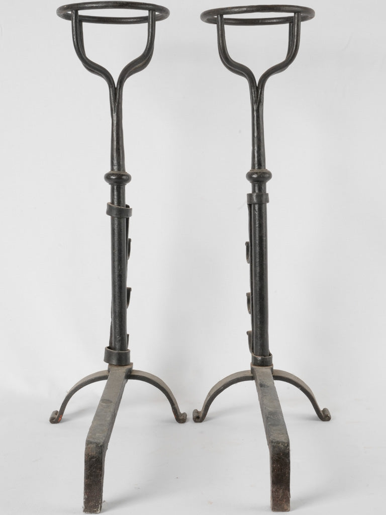 Rustic heavy-duty wrought iron landiers