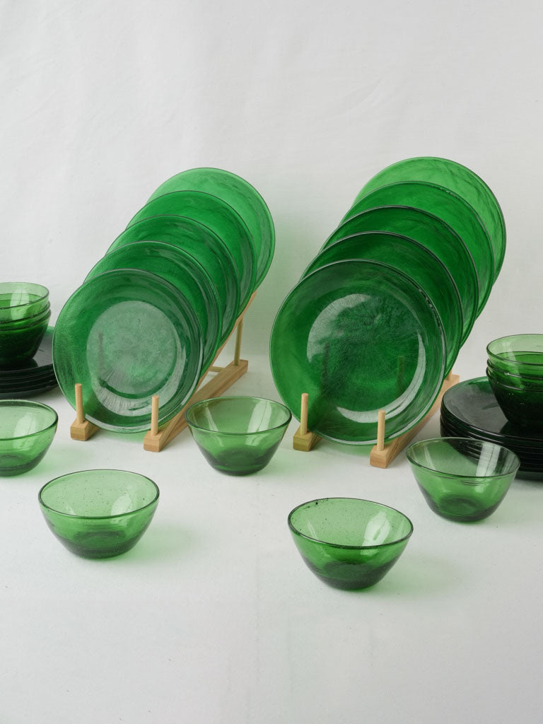 Vintage green glass dinnerware set