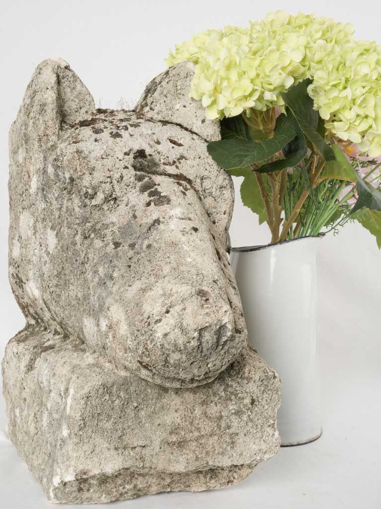 Salvaged French carved stone wolf head 17¾"