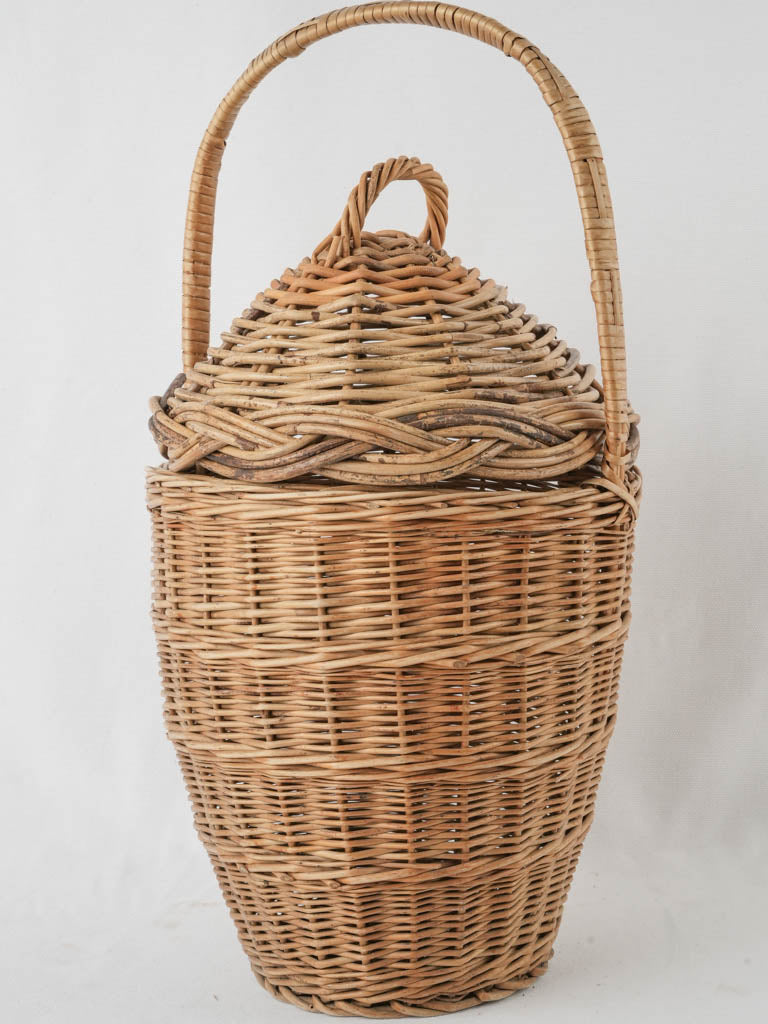 Vintage French lidded wicker basket