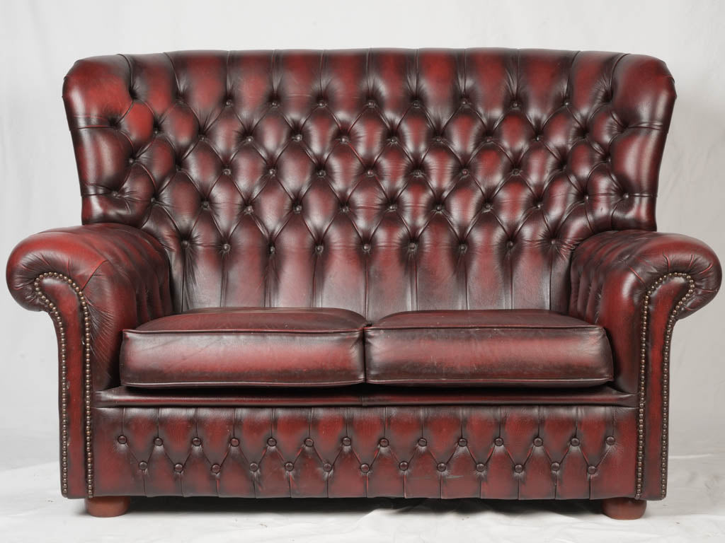 Maroon Leather Chesterfield Sofa