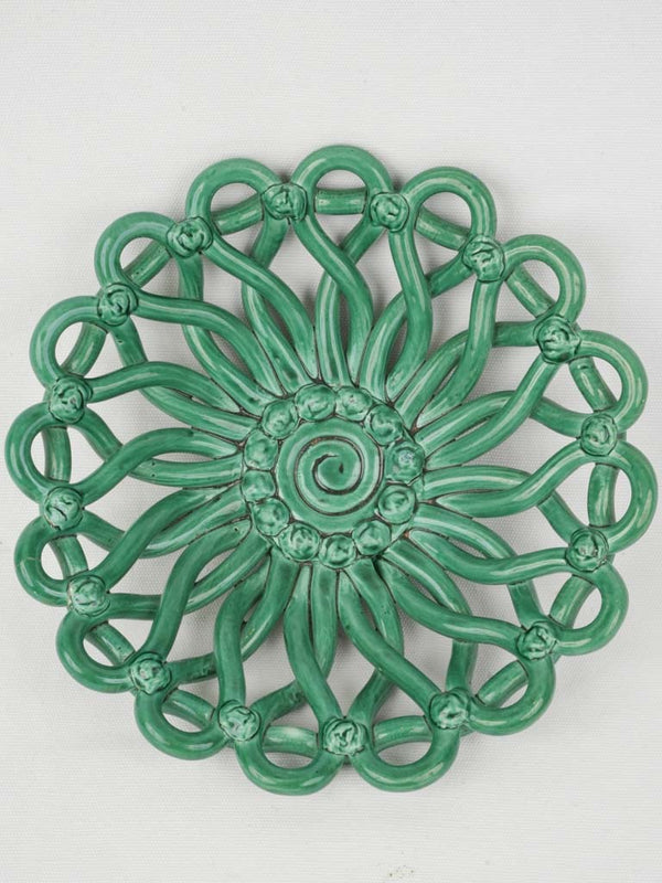 1950s Emerald Green Openwork Fruit Bowl, 11¾"