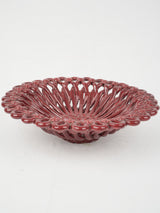 1960s Burgundy Red Openwork Ceramic Fruit Bowl, 14¼"