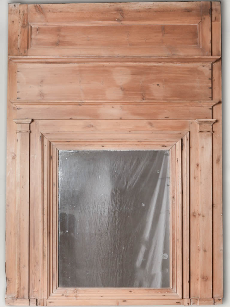 Antique French trumeau mirror, natural pine