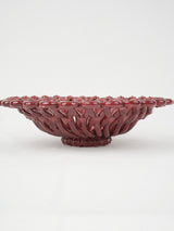 1960s Burgundy Red Openwork Ceramic Fruit Bowl, 14¼"