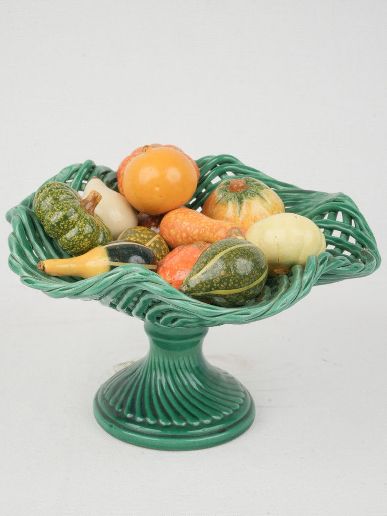 Vintage Green Ceramic Pedestal Fruit Bowl