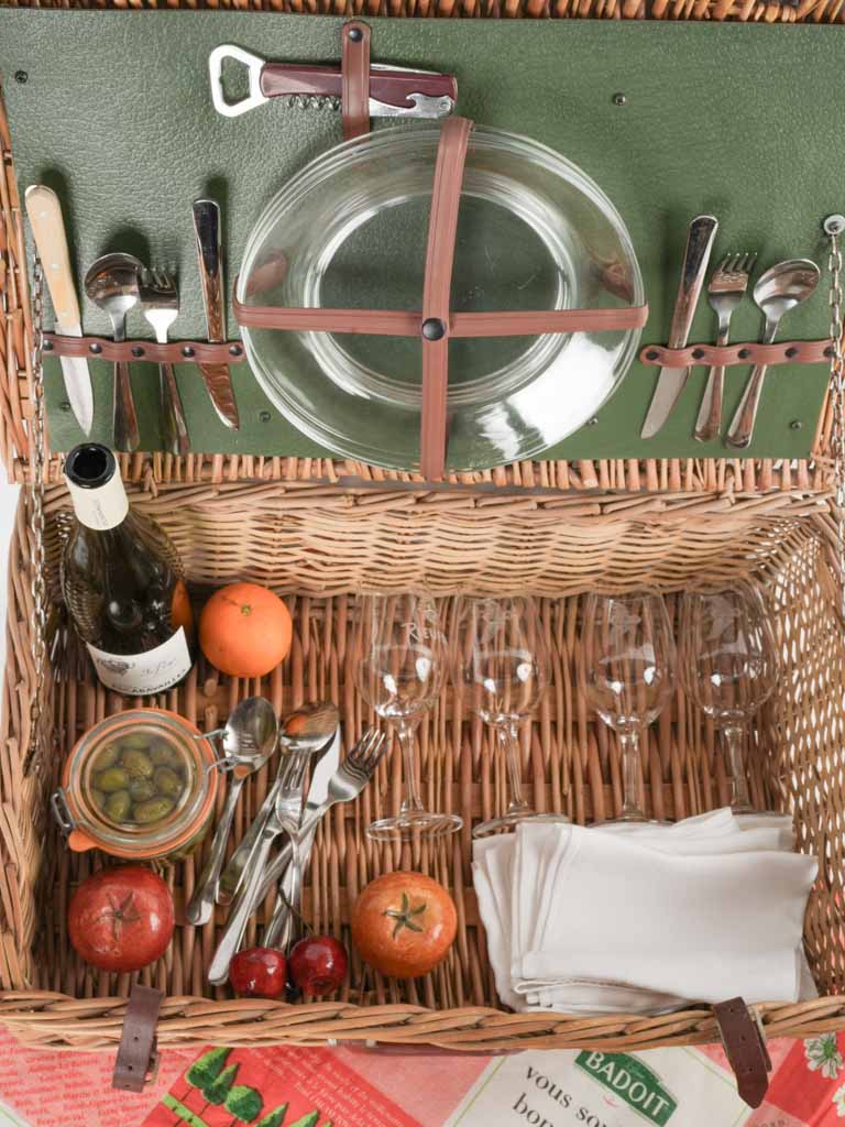 Vintage wicker tableware picnic basket