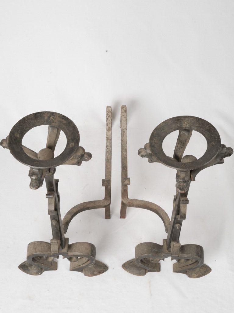 Traditional black iron andirons sturdy