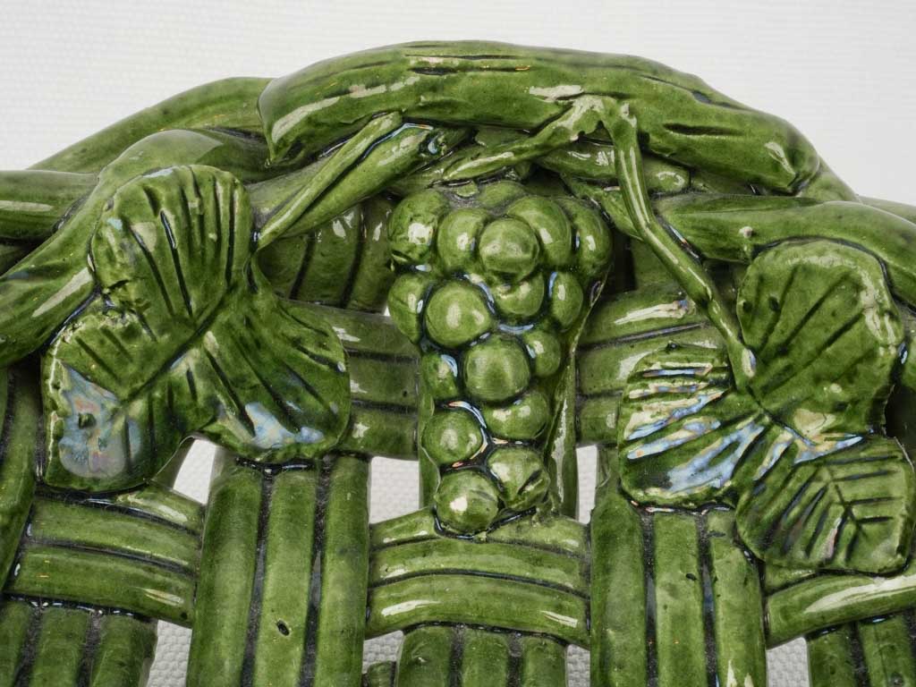 Intricate Green Glazed Fruit Bowl