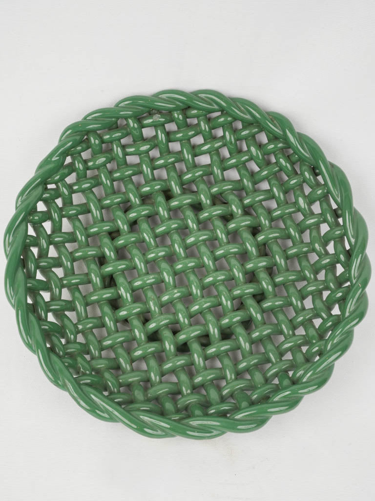 Vintage Green Woven Ceramic Fruit Bowl