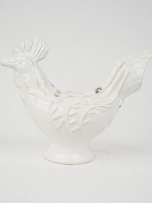 Émile Tessier White Glazed Rooster Pique-Fleurs, 10¾"