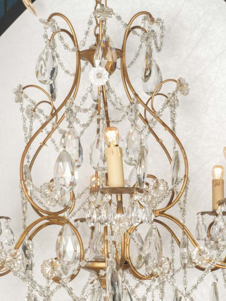 Antique Gilded Glass Crystal Chandelier