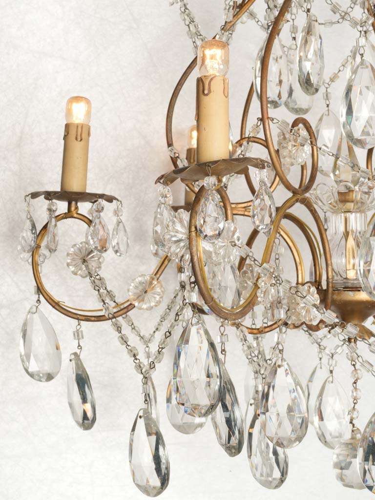 Vintage Beaded Gold Cage Chandelier