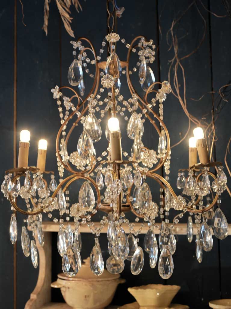 Sumptuous Gilded Cage Glass Chandelier